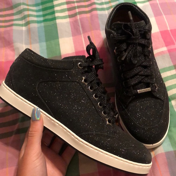 Jimmy Choo Shoes - Jimmy Choo Miami Black Glitter Sneakers